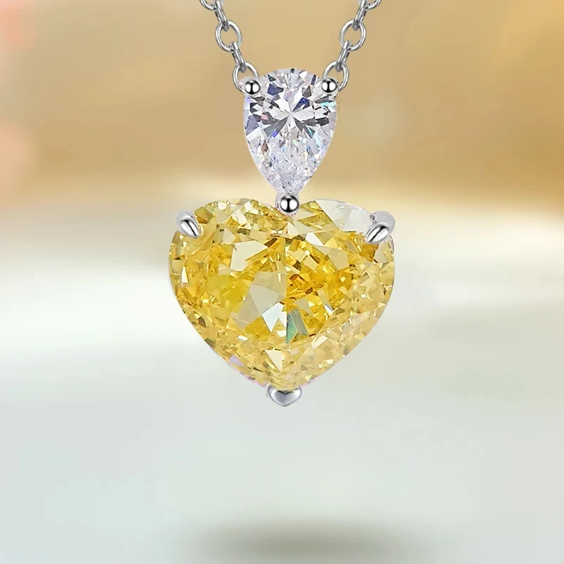 

Light Luxury Daily Versatile Love Colored Diamond 925 Sterling Silver Pendant Set with High Carbon Diamond Wedding Jewelry