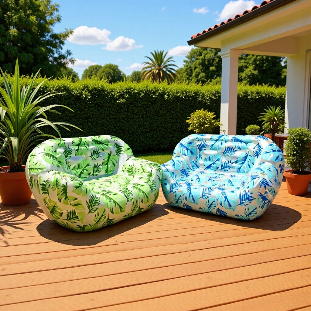 European Style PVC Inflatable Sofa Adult Air Lounger with Flocking Foldable Lazy Recliner Chair Portable for Living Room Home