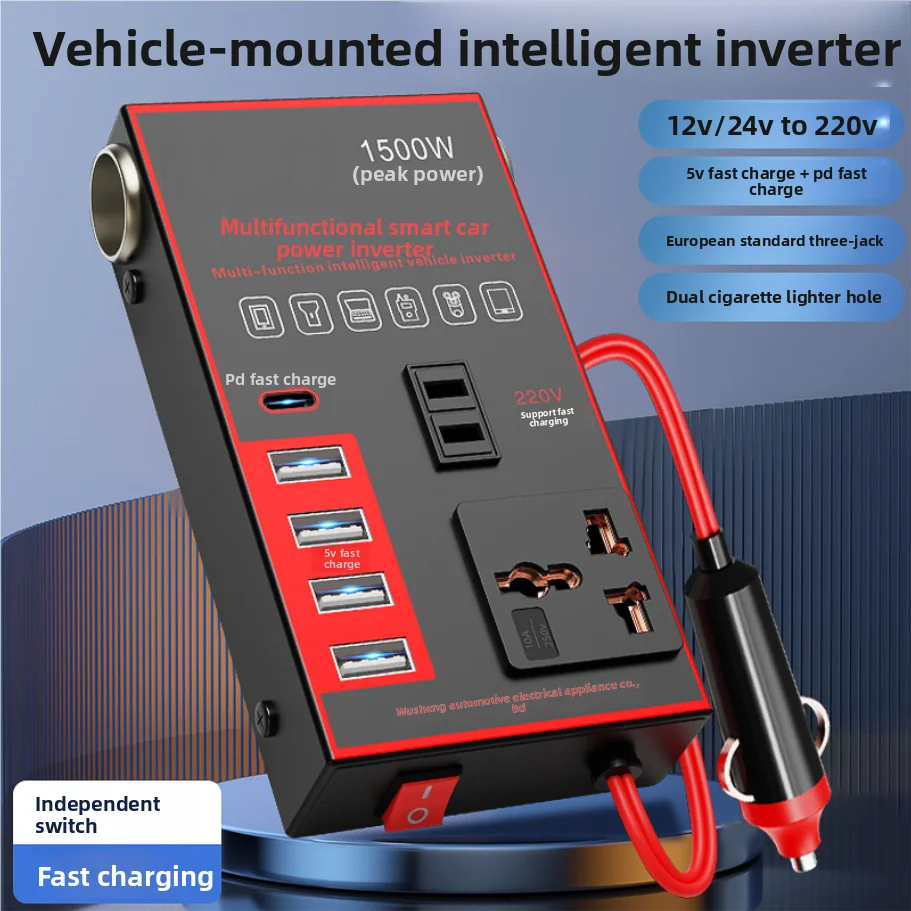 

1500W Car Power Inverter 12V 24V To 220V Mobile Phone USB Charging Truck Home Socket Auto Charger Converter Adapter