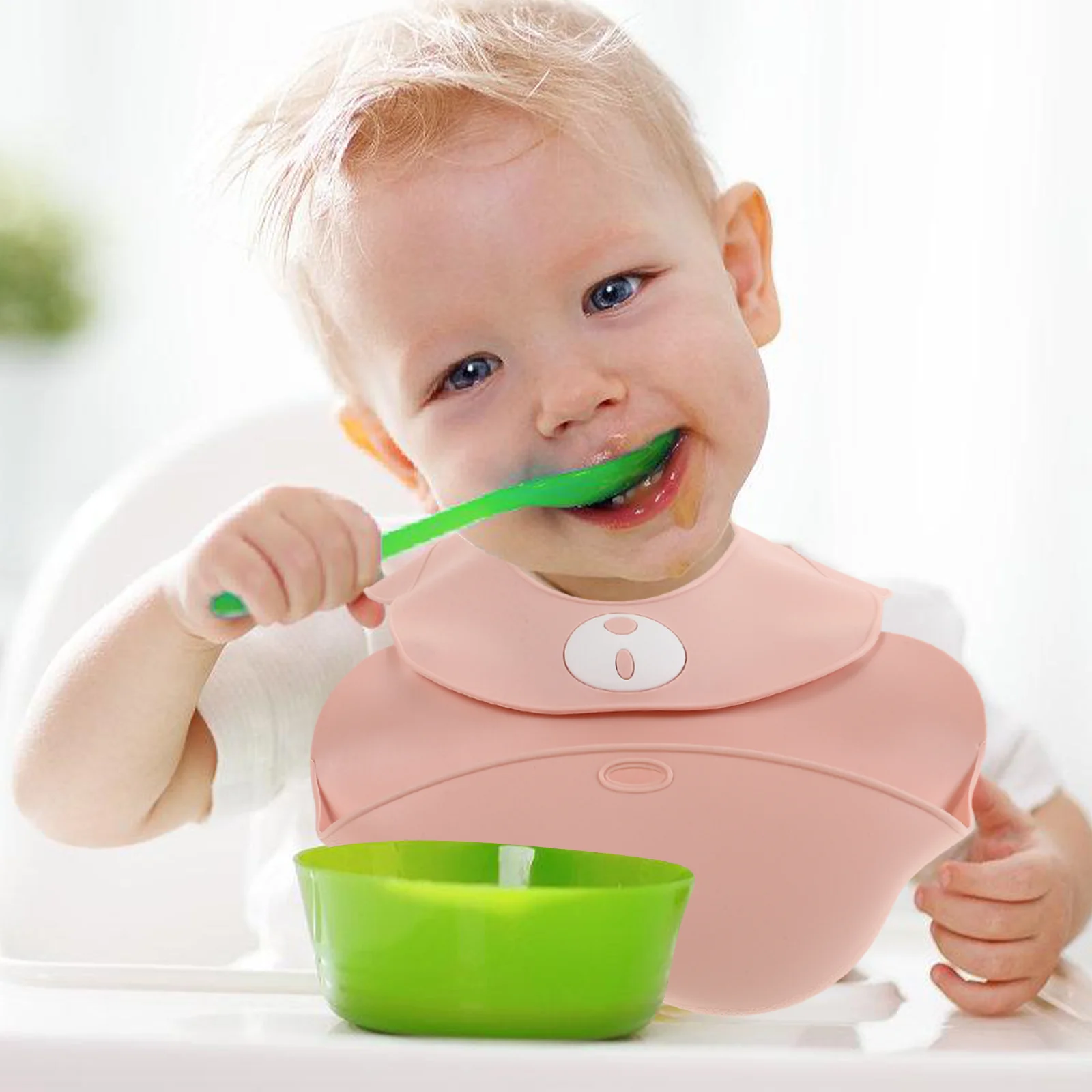 

Baby Silicone Feeding Bib Waterproof Soft Adjustable Toddler Bib for Boys Girls Drool Protection Easy Design