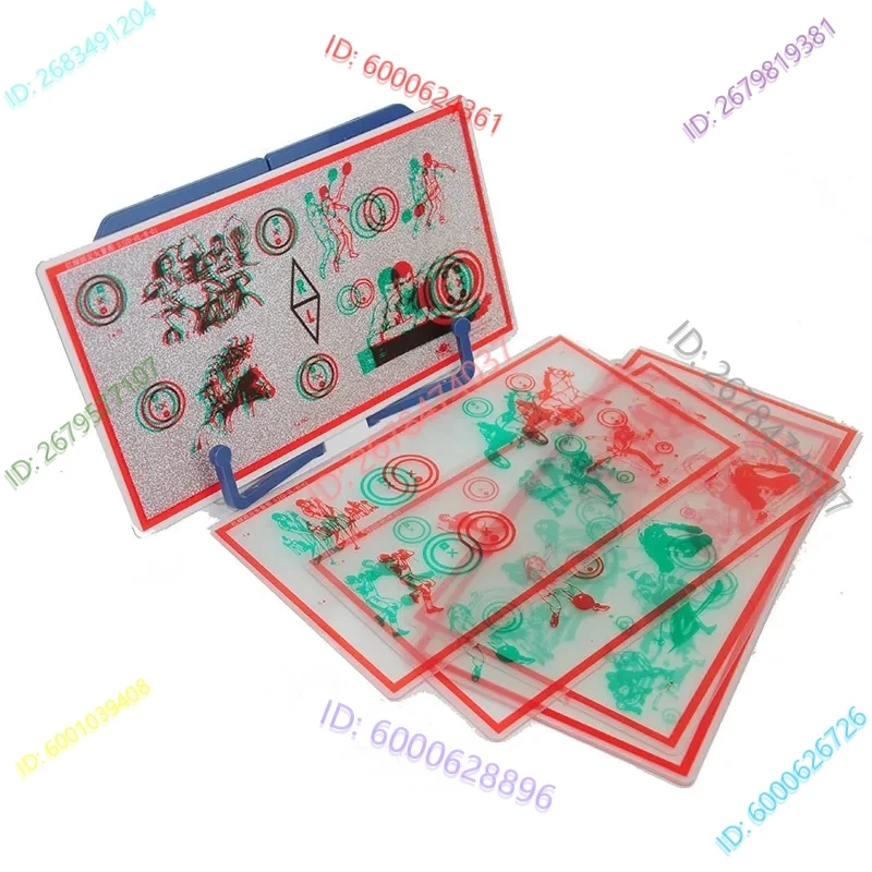 시각 교정, 스테레오 눈 훈련 장치, 시력 치료, 고정 트랜스글리프, 빨간색/녹색, 불일치, 훈련 카드,