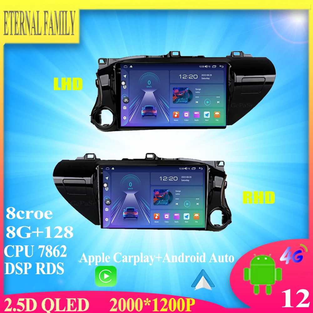 

Android13 для Toyota Hilux Revo LHD RHD 2015-2020 Автомагнитола стерео Мультимедийный видеоплеер навигация GPS Carplay WIFI 4G LET BT