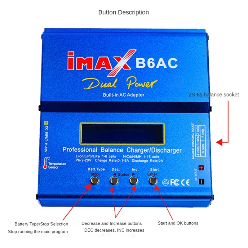 For IMAX B6AC 80W Balance Charger 2-6S T-Plug Multifunction Intelligent Model Battery Charger EU Plug