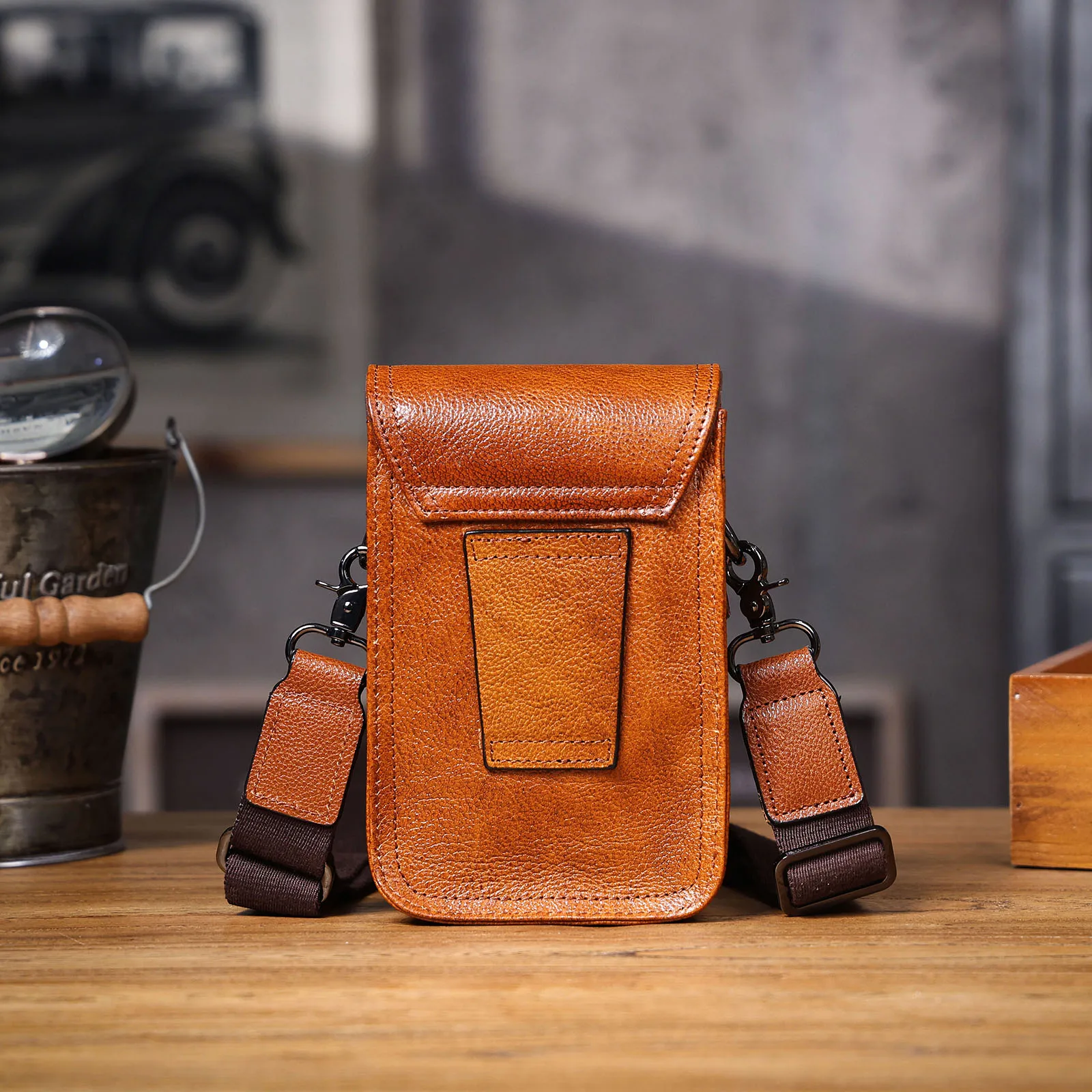 Echte Leder-Umhängetasche für Herren, Crossbody-Taschen, einfache Rindsleder-Gürteltasche, hochwertiges, pflanzlich gegerbtes Leder, modisch und lässig – Detail 12