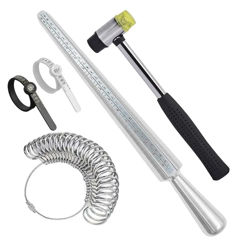 J1UL1N Ring Size Measuring Tool Set, Metal Mandrel Ring Sizer Finger Size Rod Wire Wrap Ring Tool Jewelry Making Kit