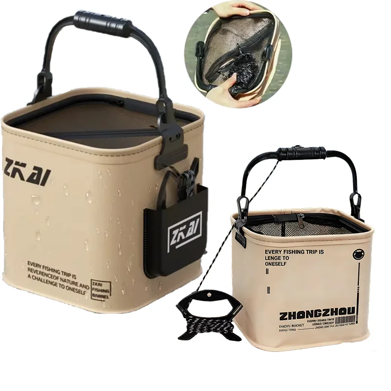 دلو صيد محمول قابل للطي 8L/13L، مستلزمات صيد خارجية مقاومة للماء، ملحقات مواد معالجة، للتخييم والنزهات