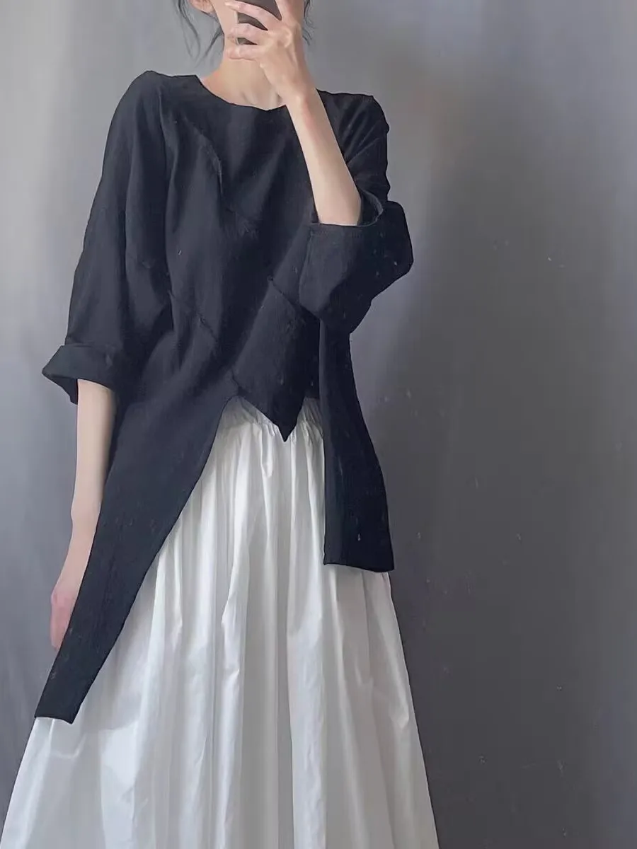 tappetino Bla Bianco Cotone Lino irt rotondo Ne Overhead Set Orlo asimmetrico Design Faionable Top per donna