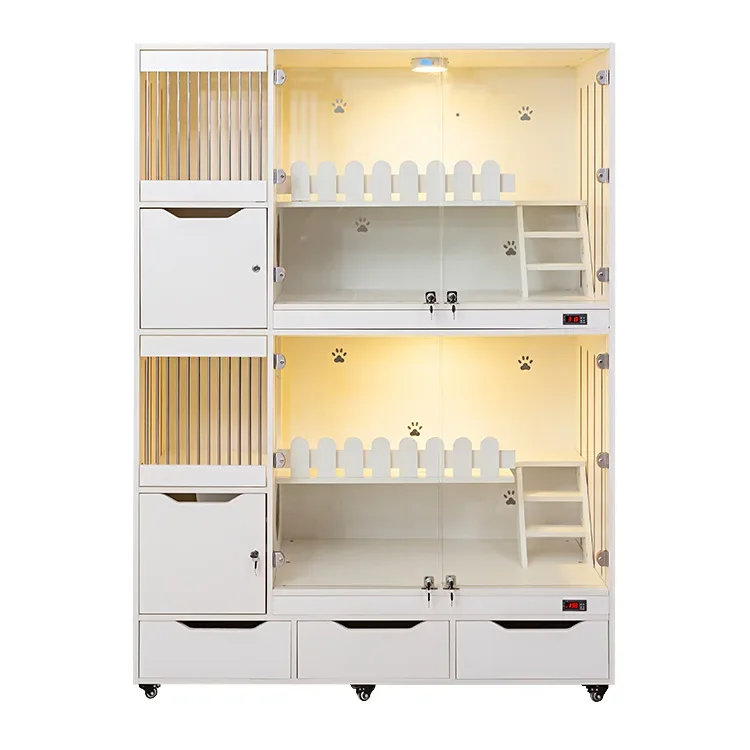 aPrivate Custom Indoor Luxury Wooden Display Cat Furniture Breeding House With Platform Playing And Sleeping Pet Villa House
