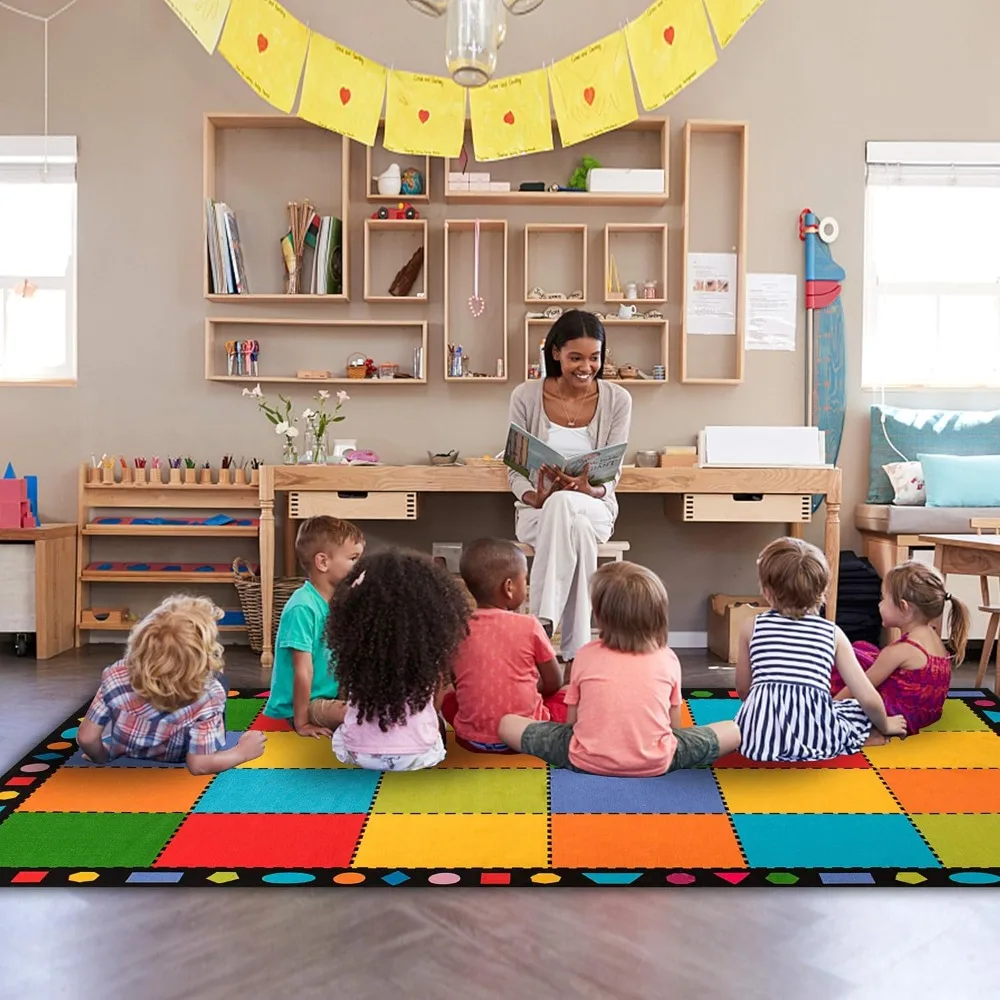 Classroom Seating Rug 7.5x13ft Large Carpet Bright Classroom Rug Elementary Suitable for Rainbow or Colorful Classrooms Theme