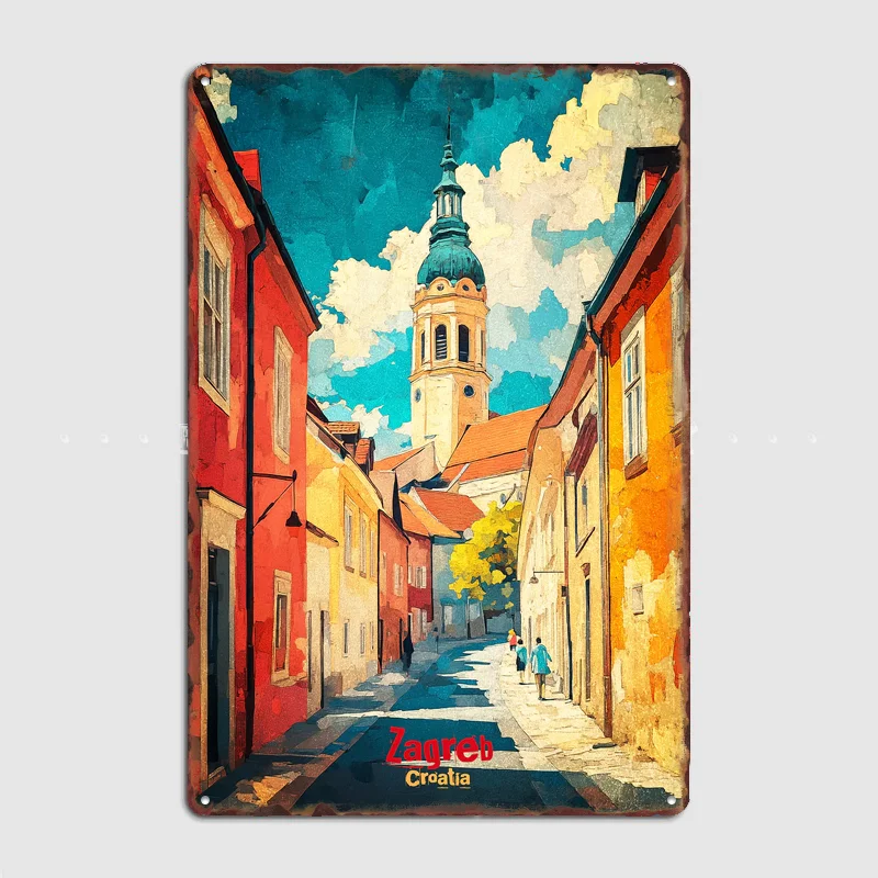 Home Decor Zagreb - Poster Retro Pemandangan Kota Zagreb, Dekorasi