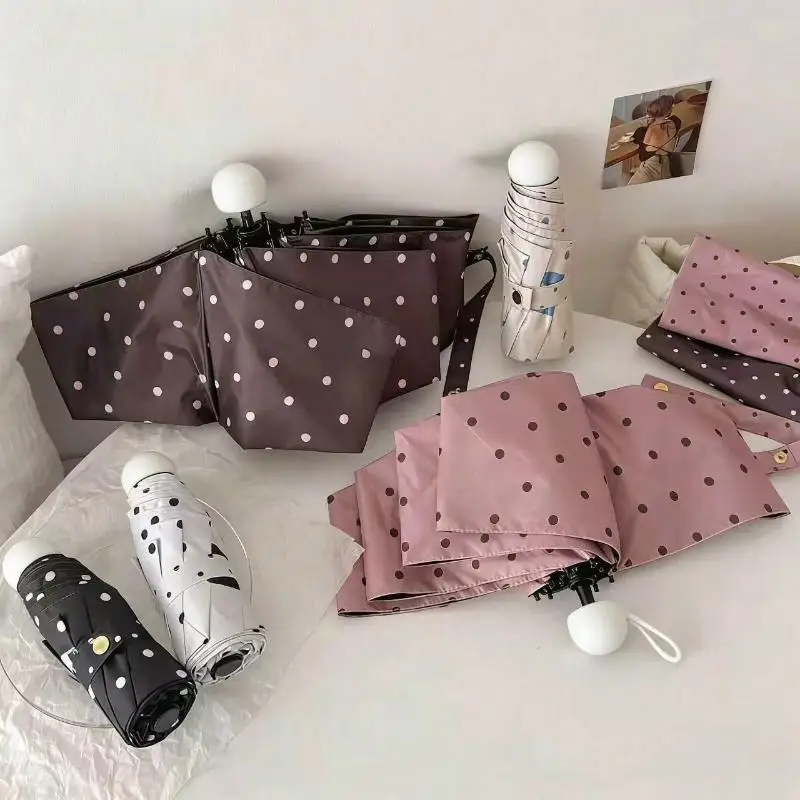1pc Ultralight Mini Pocket Women's Small Polka Dot Folding Umbrella Travel Compact Rain Men's Umbrella Sunscreen Umbrella