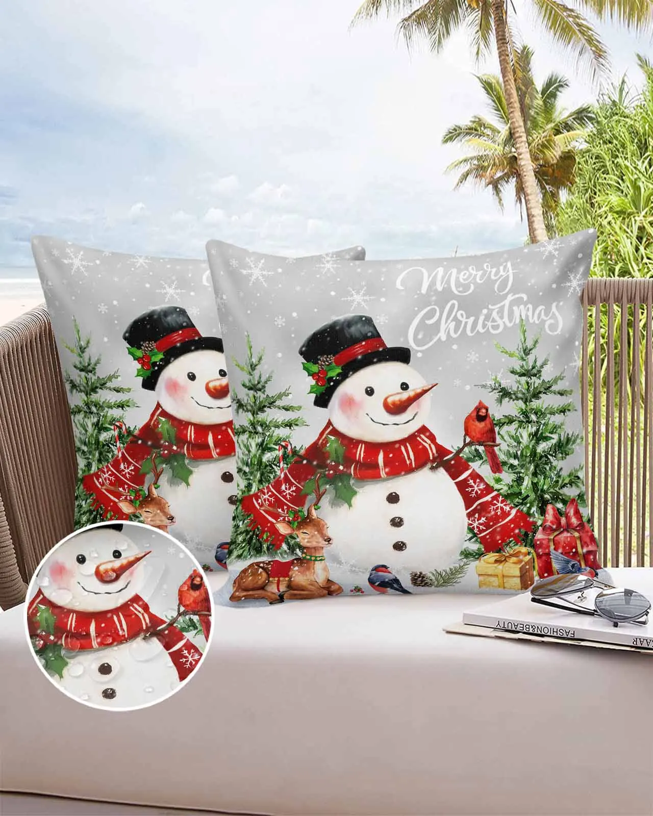 2/4PCS Christmas Winter Snowman Elk Outdoor Garden Chair Waterproof Cover Cushion Home Decor Pillow Case