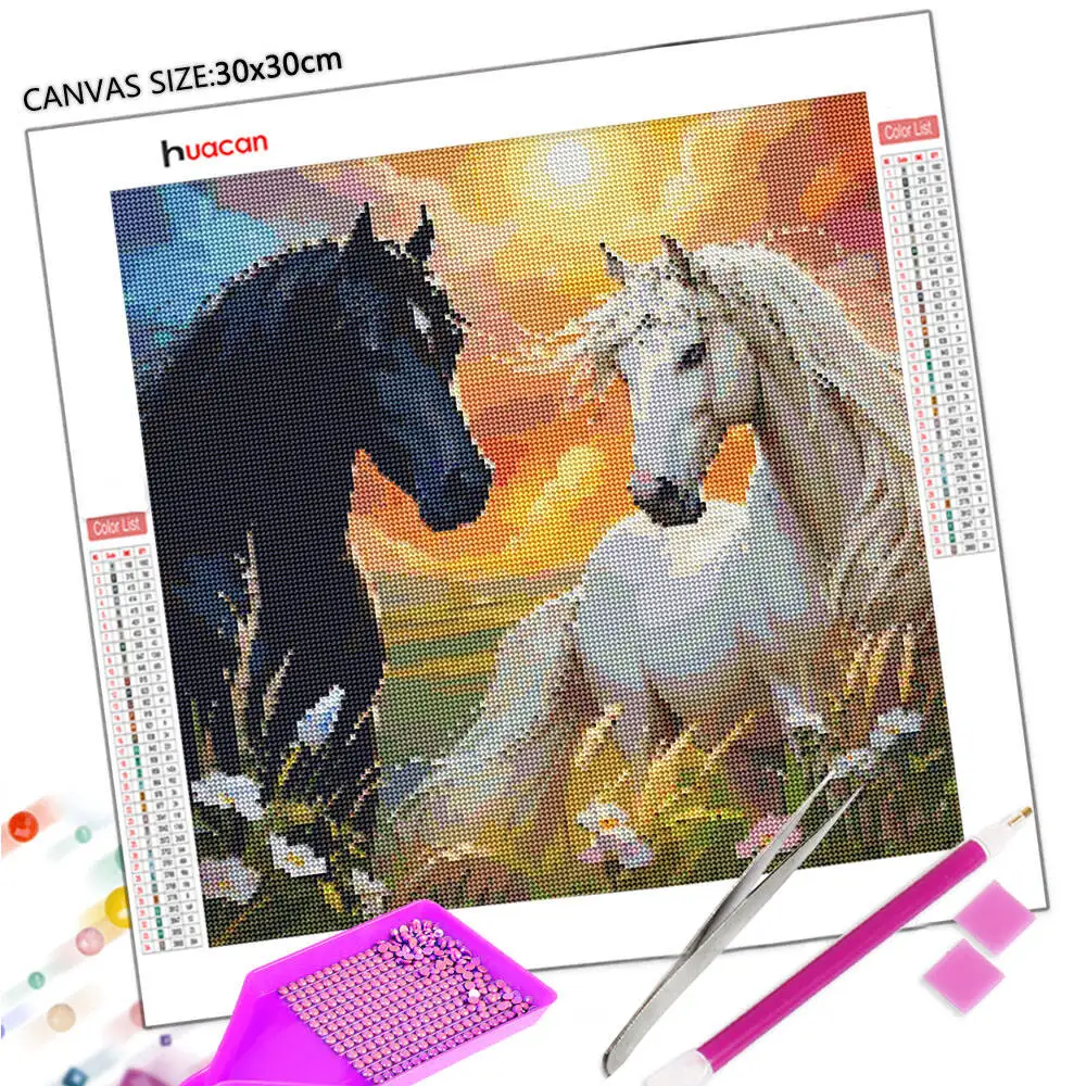 Huacan 5D DIY Diamond Painting Kids Horse Sunset Diamond Mosaic Animal New Collection 2025 Decorative Paintings