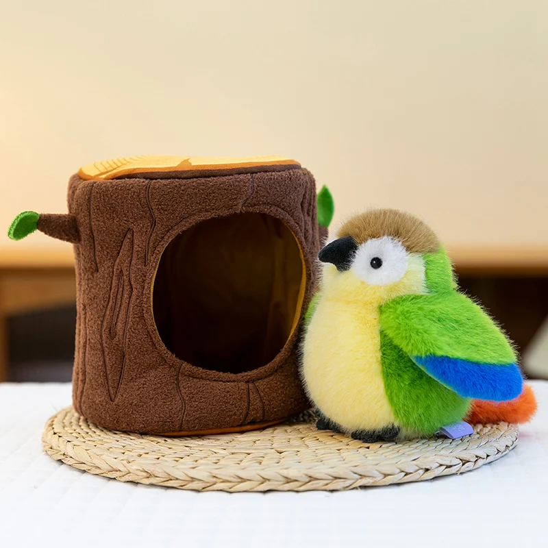Simpatico cartone animato uccello con foro per albero foglie pappagallo kawaii passero peluche decorazioni per la casa bambole di pezza bambole di animali morbidi regalo per i bambini