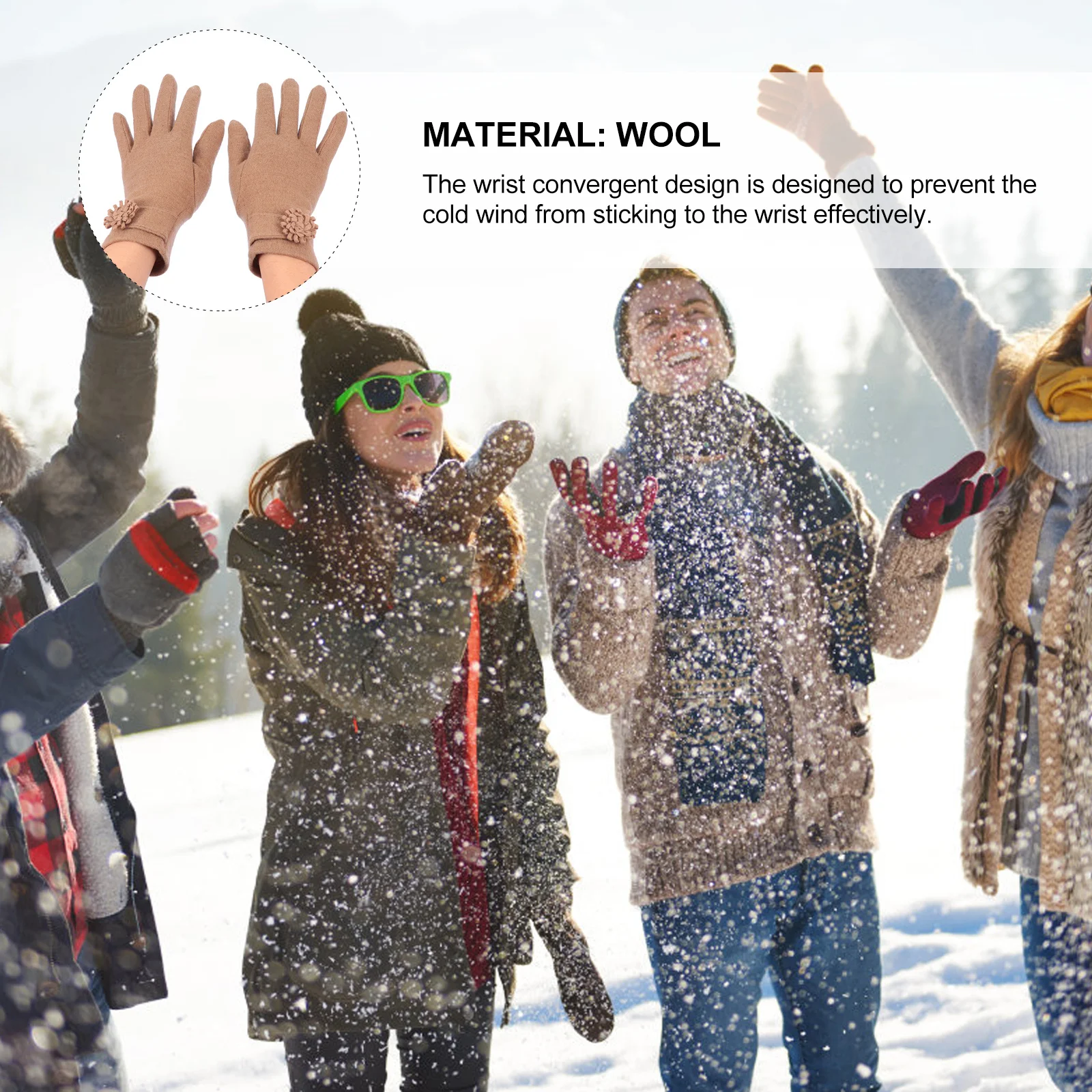 

1Pair Ladies Thermal Cashmere Gloves Waterproof Wind Resistant Winter Gloves with Adjustable Wrist for Outdoor Adventure and