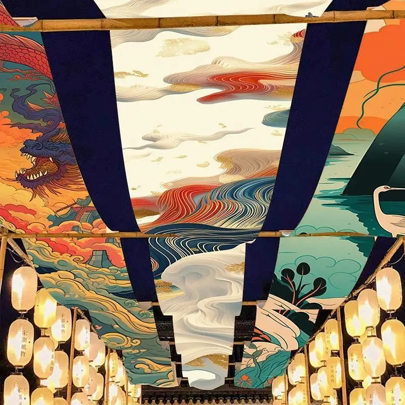 VIKAMA Ceiling Hanging Curtain Chinese Crane Cloud Mountain Decorative Banner Restaurant Bar Cafe Wedding Home Decor