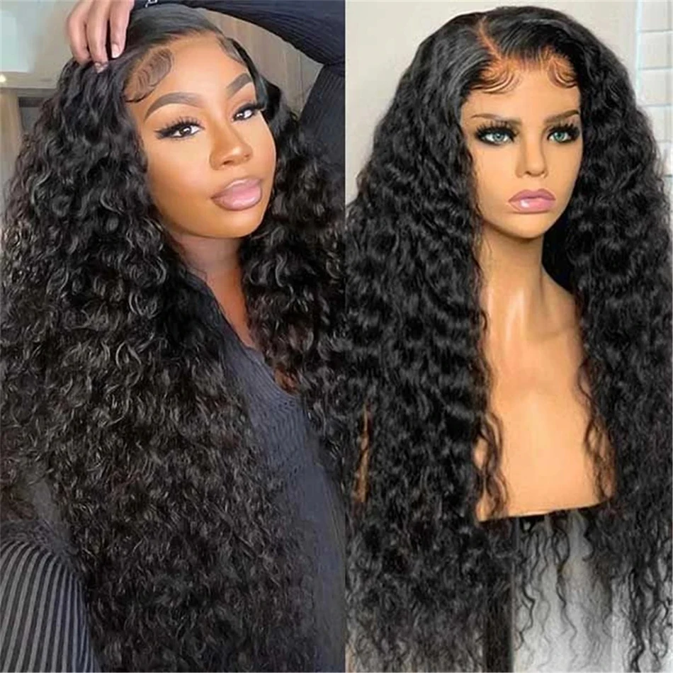 Deep Wave Lace Front Human Hair Wig 13x6 Hd Lace Frontal Wig 30 inch 180 Density Brazilian Curly Wig Pre Plucked Glueless Wig