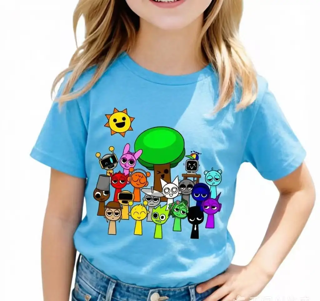 Neu eingetroffen: Sprunki Rhythm Box Kinder-T-Shirt – Grafik-T-Shirt mit vollflächigem Aufdruck, weiches, atmungsaktives Baumwoll-Kurzarmshirt für Kleinkinder – Detail 9