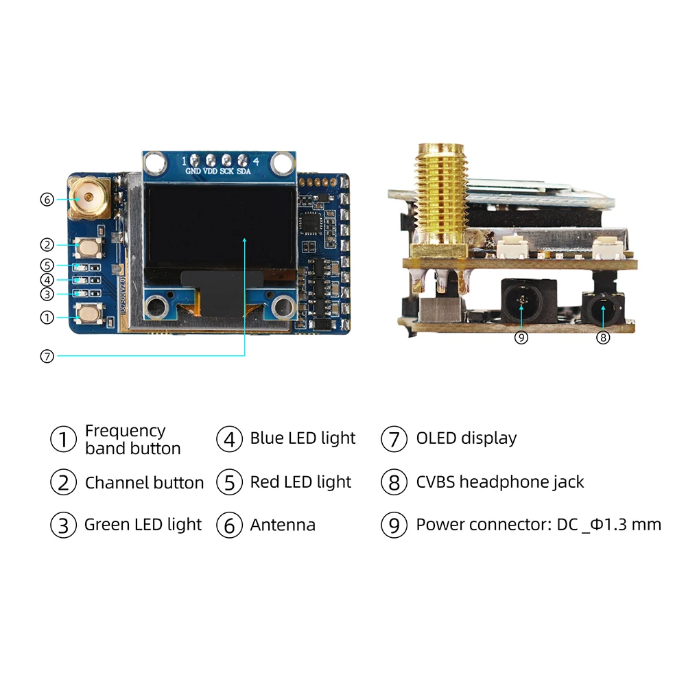 VRX-75DF FPV-Videoempfänger 6,1-7,2 GHz 64-Kanal-Analog für Drohnen mit 0,96-Zoll-OLED-Display – Detail 10