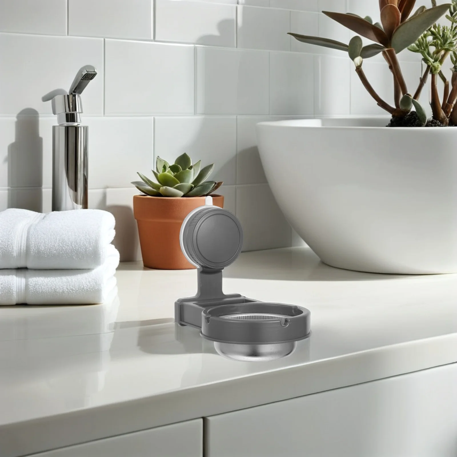 

Wall Mounted Cigarette Butt Holder Grey Carbon Steel Bathroom Toilet Holder Suction Cup No Drilling Easy Clean Split for Tiles