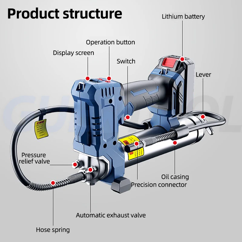 Pistola portátil de inyección rápida de grasa cilindro de aceite batería de litio 20V 260W excavadora de mano 500cc