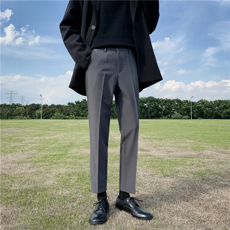 

Летние тонкие деловые повседневные костюмные брюки в корейском стиле, модные прямые брюки до щиколотки, элегантные социальные брюки Y2k, японская уличная одежда