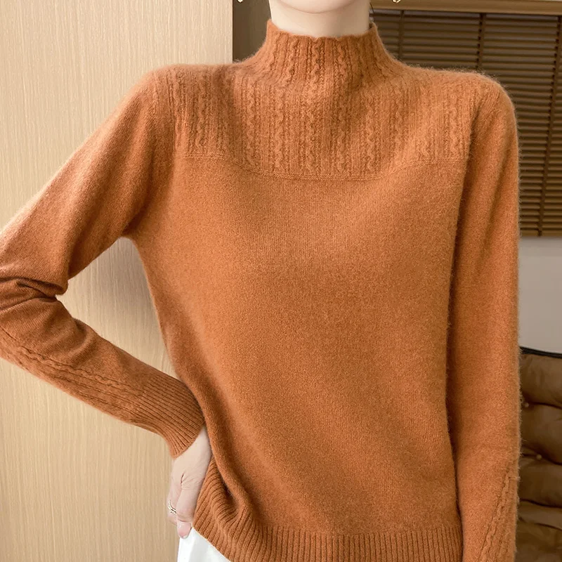 Maglione di lana cava per donna autunno inverno a maniche lunghe tinta unita moda coreana Pullover allentato maglione lavorato a maglia Top