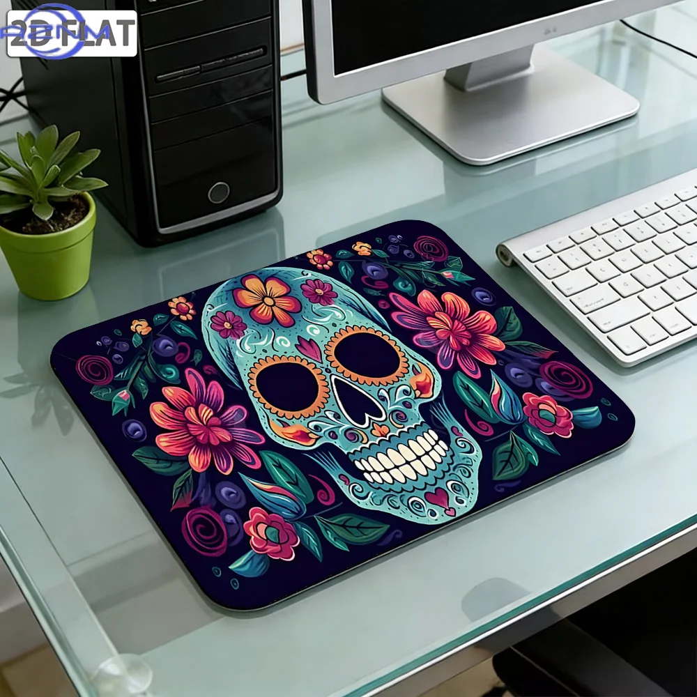 1pc, 2D Planar Printing Day of The Dead Sugar Skull Stitched Edge Mouse Pad, Mexican Folk Art Print Non-Slip Desk Mat, Wear-Resi