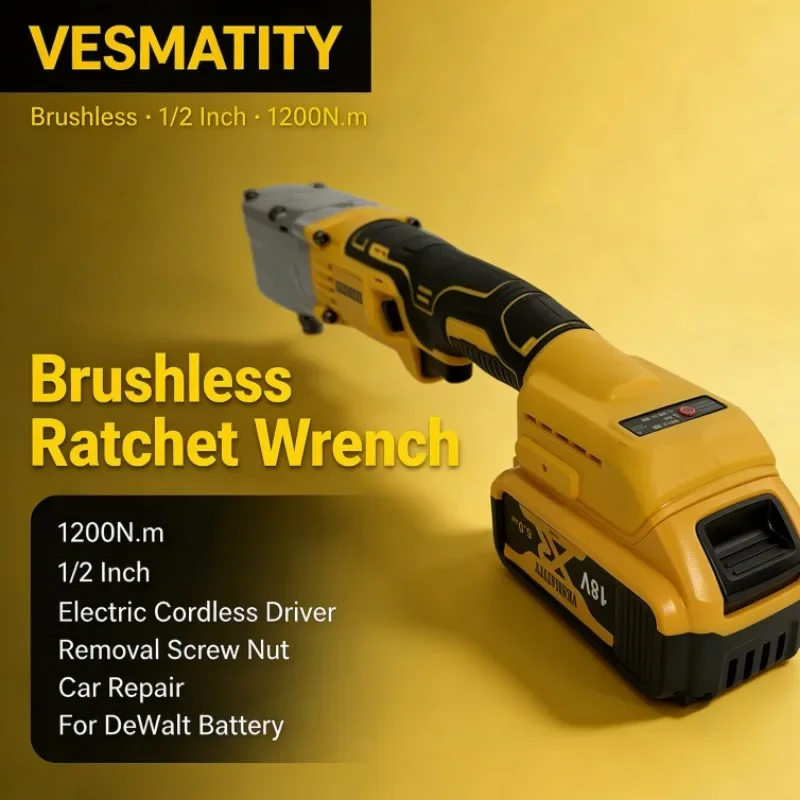 Brushless Ratchet Wrench 1200N.m 1/2 Inch Electric Cordless Driver Removal Screw Nut Car Repair for Dewalt Battery
