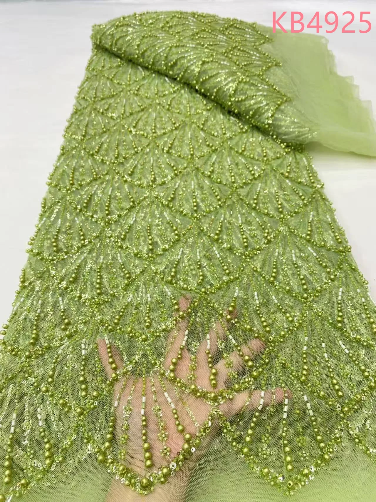 紫ライラック生地スパンコールレース生地アフリカレース生地5ヤード高品質2025ビーズブライダルレース生地縫製用KB4925