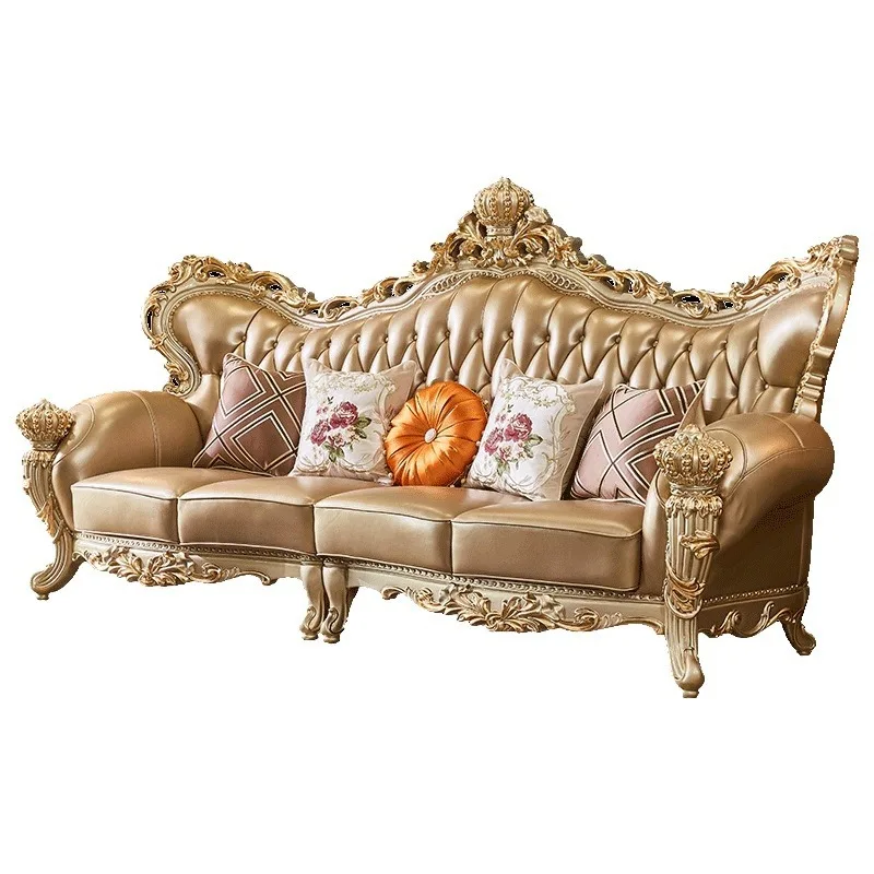 

European sofa combination solid wood large apartment American luxury first layer leather 123 living room villa high-end