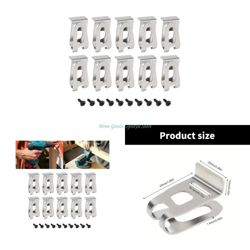 

E74E 10Pcs Replacement Belt Clip Hook and Matching Screws Power Tool Waist Buckles