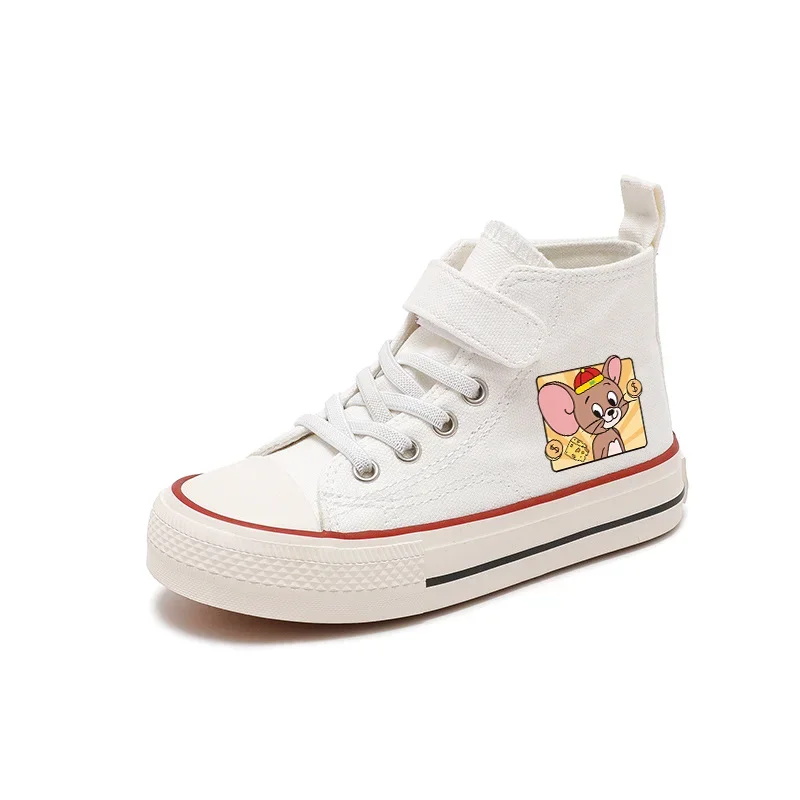 New Cartoon Girl Kids Tom and JerryChildren Canvas Shoes High-top Boys Kids Casual Sport Shoes Print Flat bottom Tennis Shoes