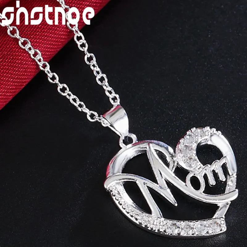 

SHSTONE 925 Sterling Silver 16-30 Inch Chain AAA Zircon Mom Heart Pendant Necklace For Women Engagement Wedding Fashion Jewelry