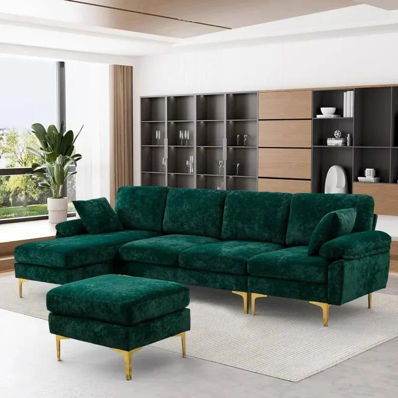 QWSectional Sofa couch.4 Seat set for Living Room.Convertible L-Shaped Velvet with Chaise Lounge.114 inche