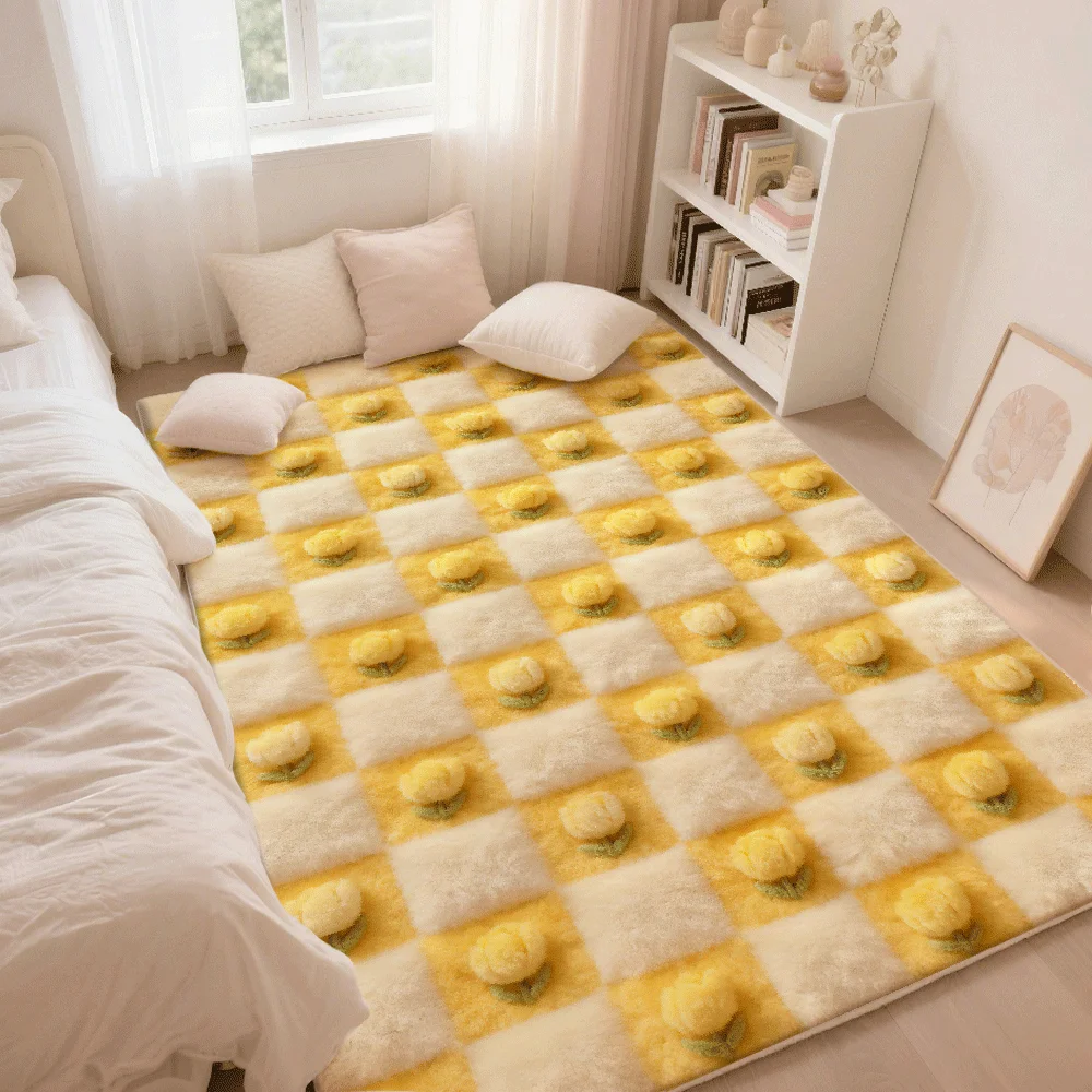 

Thiened Floral Carpet Anti-Slip for Living Room Bedroom Balcony Window Cute Rug Home Fabric Carpet French Sle Dry Cl...