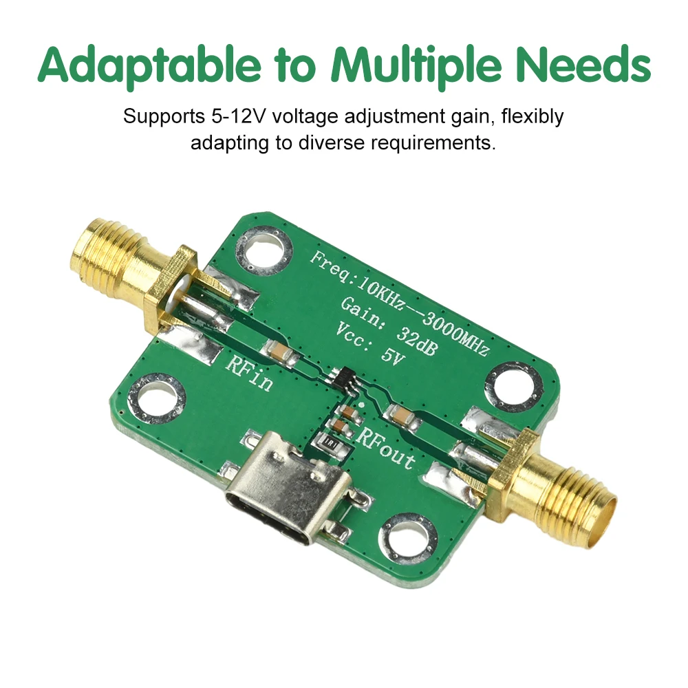 ใหม่ 10KHz-3GHz RF แอมพลิฟายเออร์แบบไวด์แบนด์ ขยายสัญญาณ 32dB แอมพลิฟายเออร์ลดสัญญาณรบกวนต่ำ LNA บอร์ดโมดูล DC 5-12V 50Ω สำหรับสัญญาณวิทยุ FM HF VHF UHF