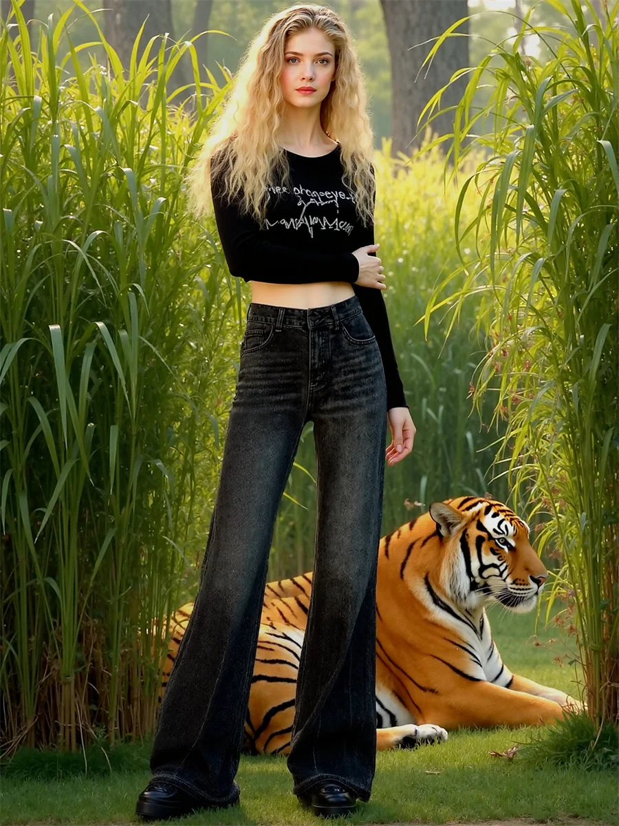 

Расклешенные потертые джинсы, женские джинсовые брюки 2025 года, женская одежда, летняя кинетическая уличная одежда, праздничные джоггеры, спортивные городские