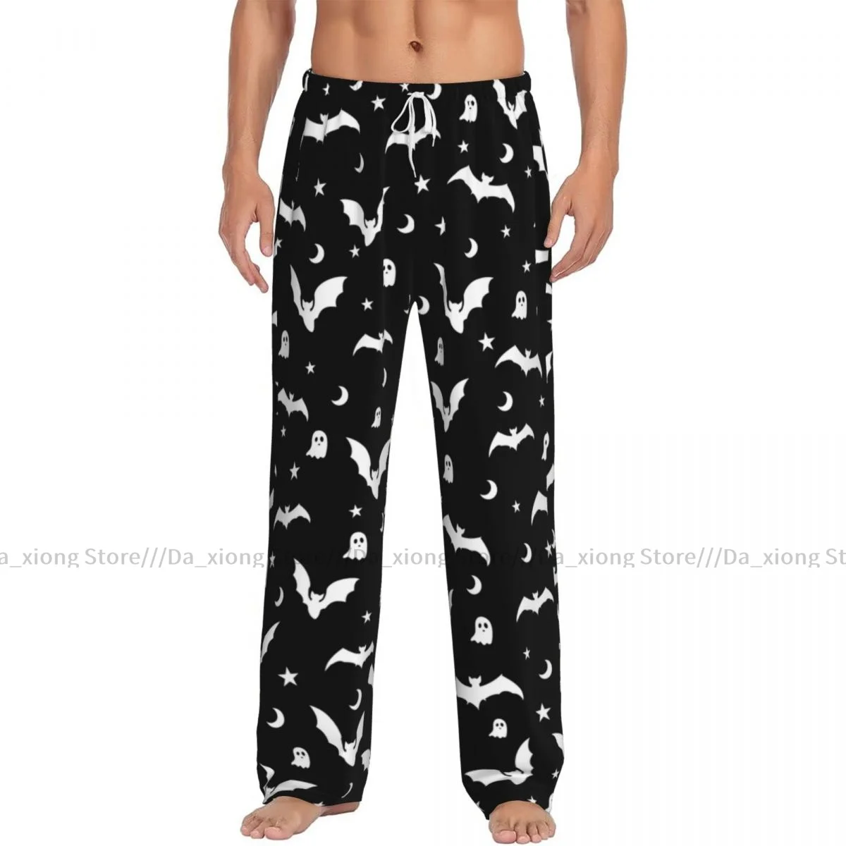 Men\'s Sleepwear Loose Sleep Pants Pajamas Halloween Goth Bats And Moon Long Lounge Bottoms Casual Homewear