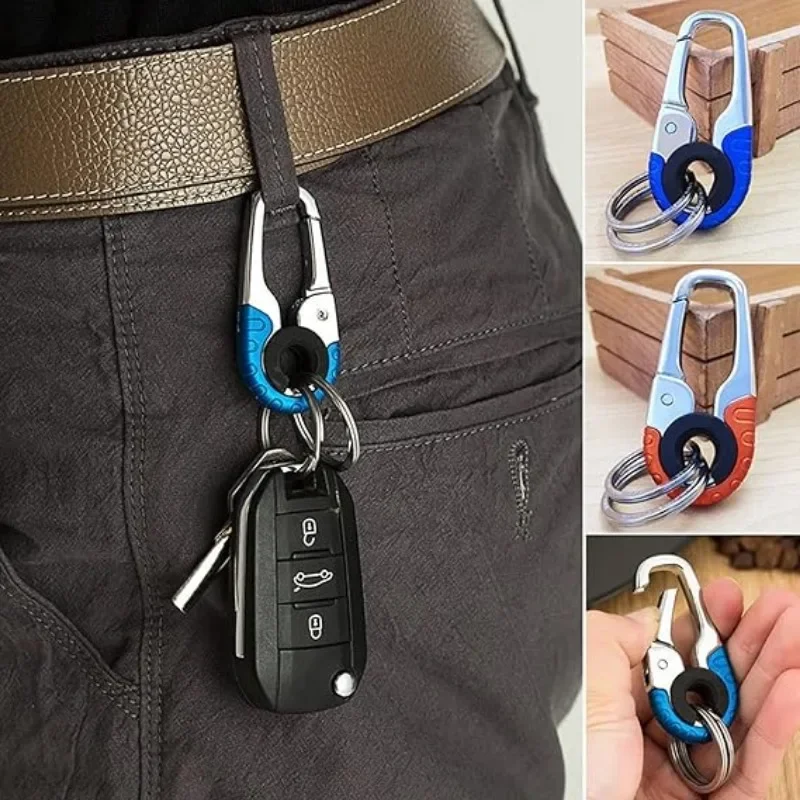 1-10Pcs Men's Keychain Hook Stainless Steel Buckle Outdoor Carabiner Climbing Tool Double Ring Fishing Key Ring Car Accessories