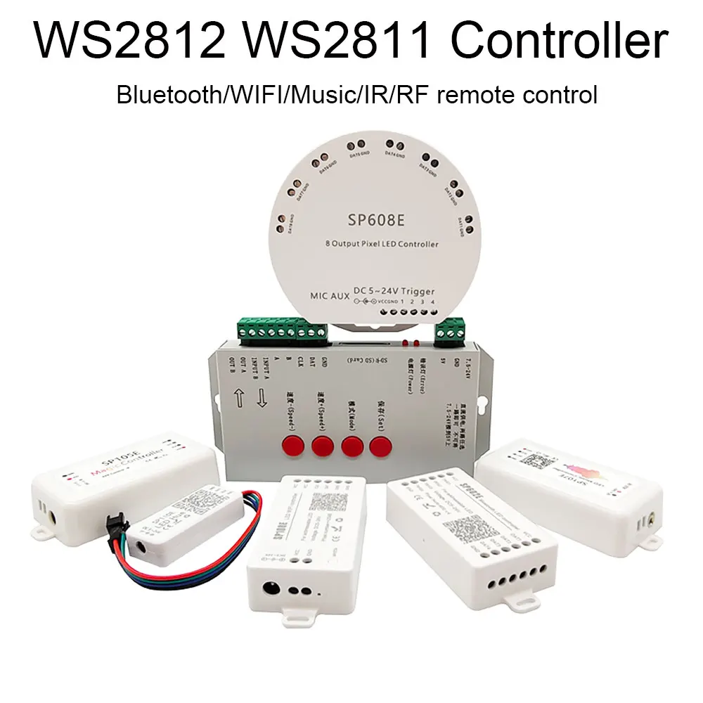 WS2811 WS2812B Controller Bluetooth/WIFI/Music WS2812 Smart RGB Led Pixels Strip Controller SP107E SP108E SP110E T1000S DC5-24V