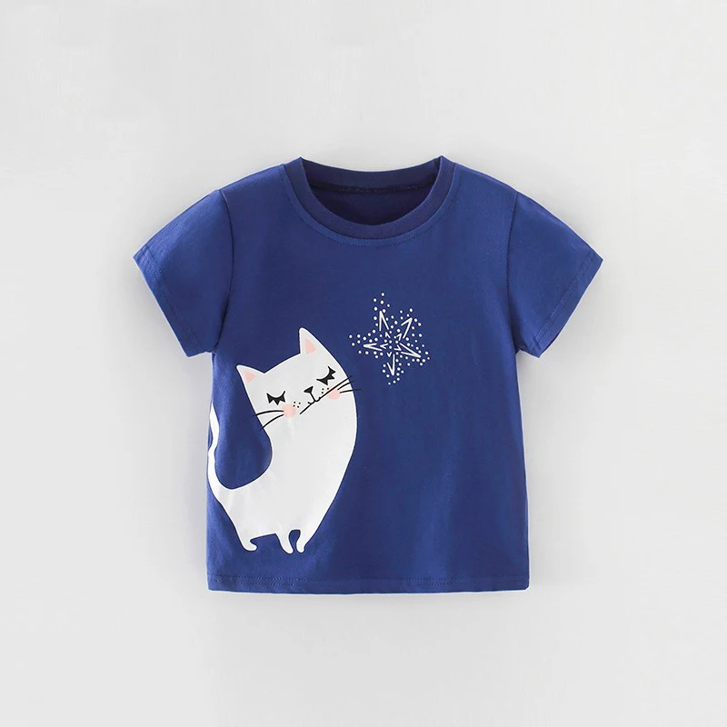 Little Maven 2024 Camicie per ragazze estive Animali Gatti Dinosauro Arcobaleno Stampe Neonate Top T-shirt in cotone Vestiti per bambine