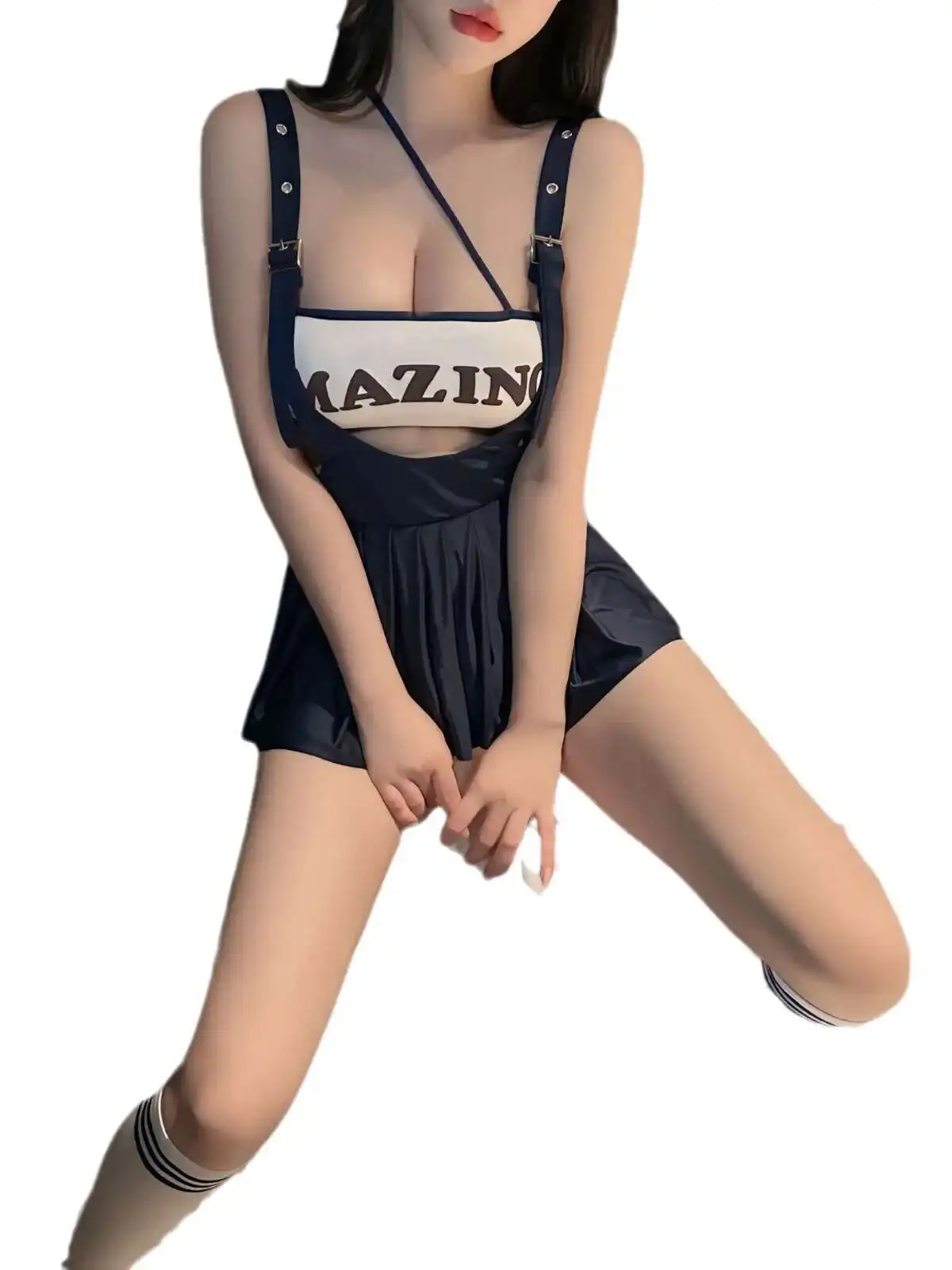 أزياء الصيف الغريبة الملابس النسائية غير المتماثلة الحمالة إلكتروني طباعة الحلو والطازجة نمط الكلية مطوي فستان أنيق 93SI