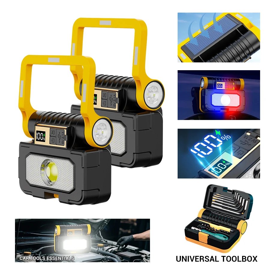 

Solar Rechargeable Flashlight Waterproof LED Torch Brightly Light Screwdriver Tool Torch Portable Powerful Lantern for Working