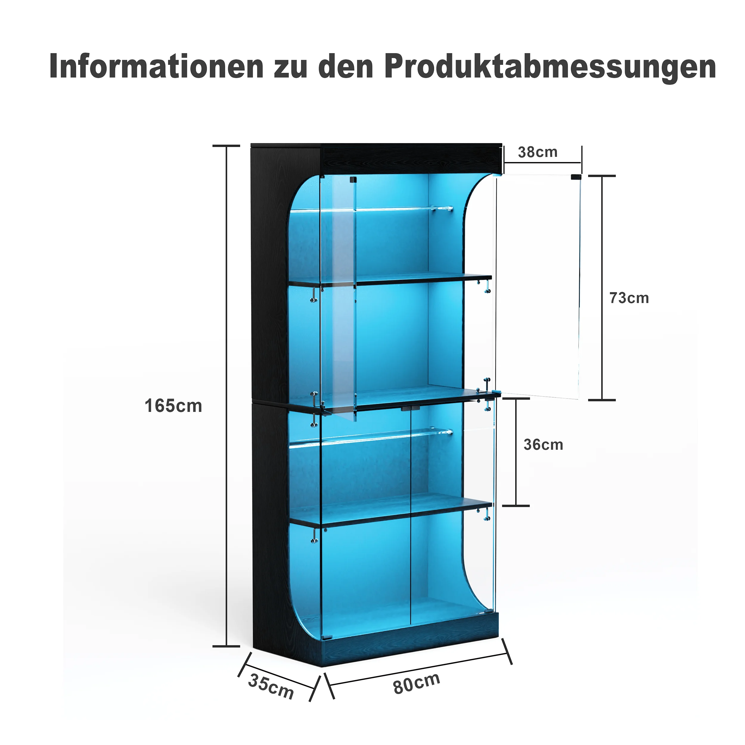 Fotografia 6: Armário Expositor de Vidro com 4 Andares, Iluminação LED, Sensor e Carregamento, Vitrine com Portas de Vidro, 80 × 35 × 165 cm