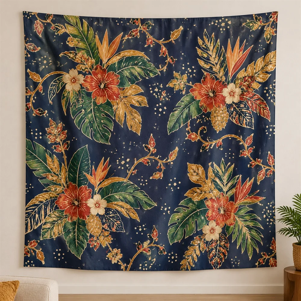 VIKAMA Batik Vine Pattern Clustered Groups Tapestry Wall Hanging, Southeast Asian Wall Art Tapestries for Living Room Bedroom