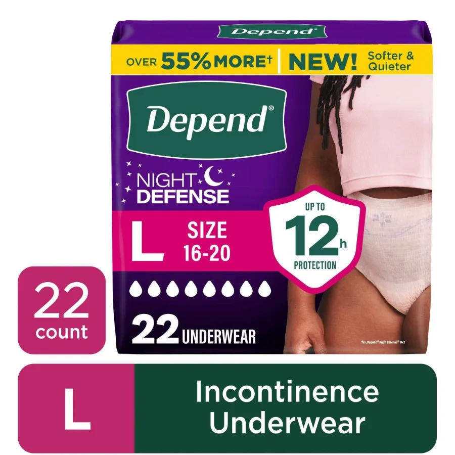 

Night Defense Incontinence Underwear for Women, Adult Diapers, L, 22 Count