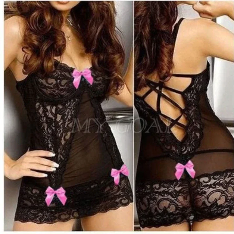 

Модные женские сексуальные тонкие черные кружевные домашние пижамы, сексуальные комплекты нижнего белья для женщин, комплект из 2 предметов, женские пижамы, нижнее белье для женщин
