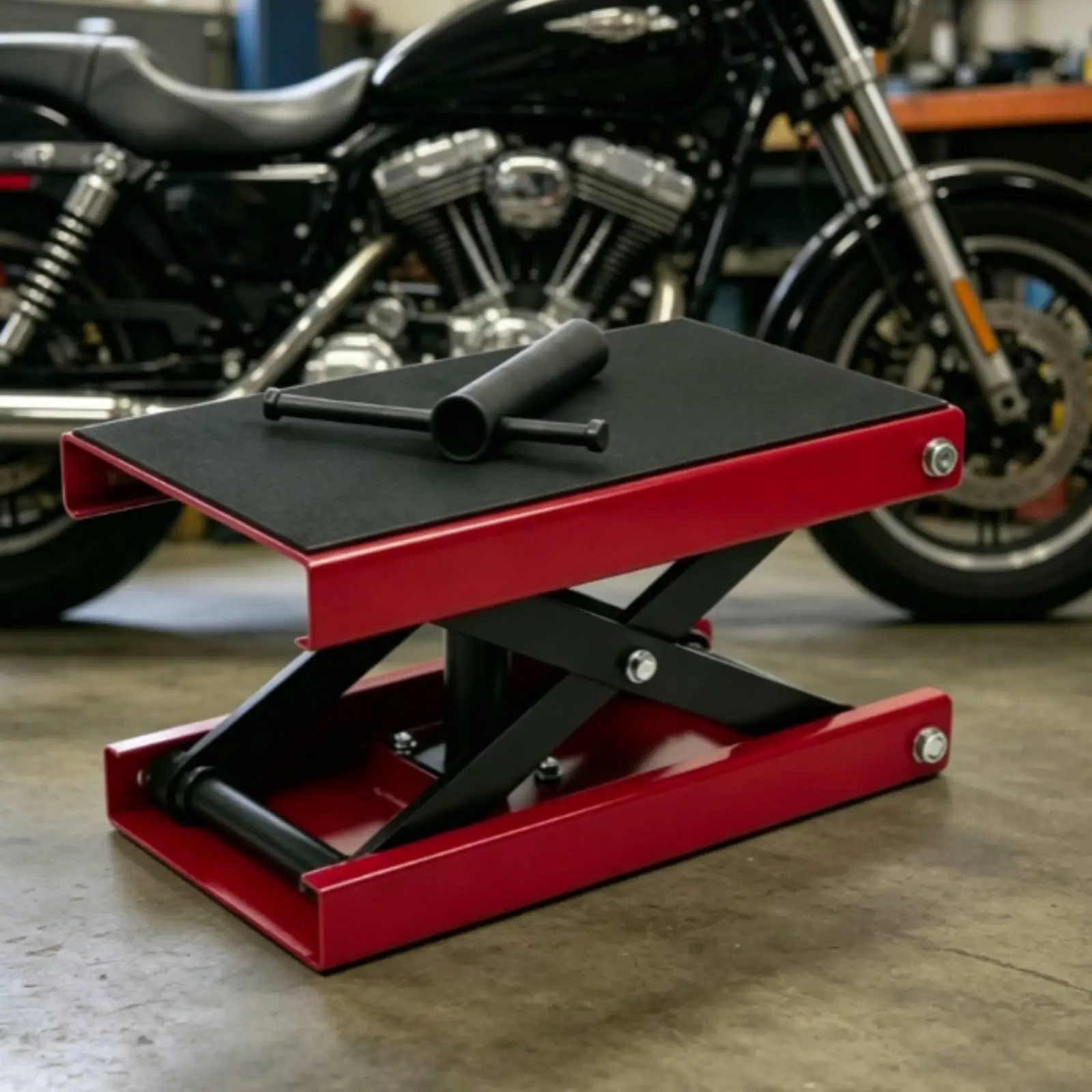 Motorcycle Lift Table Motorcycle, Electric Bike Lift Platform with Hand Crank Height Adjustable for Mechanics, Garage, Workshop