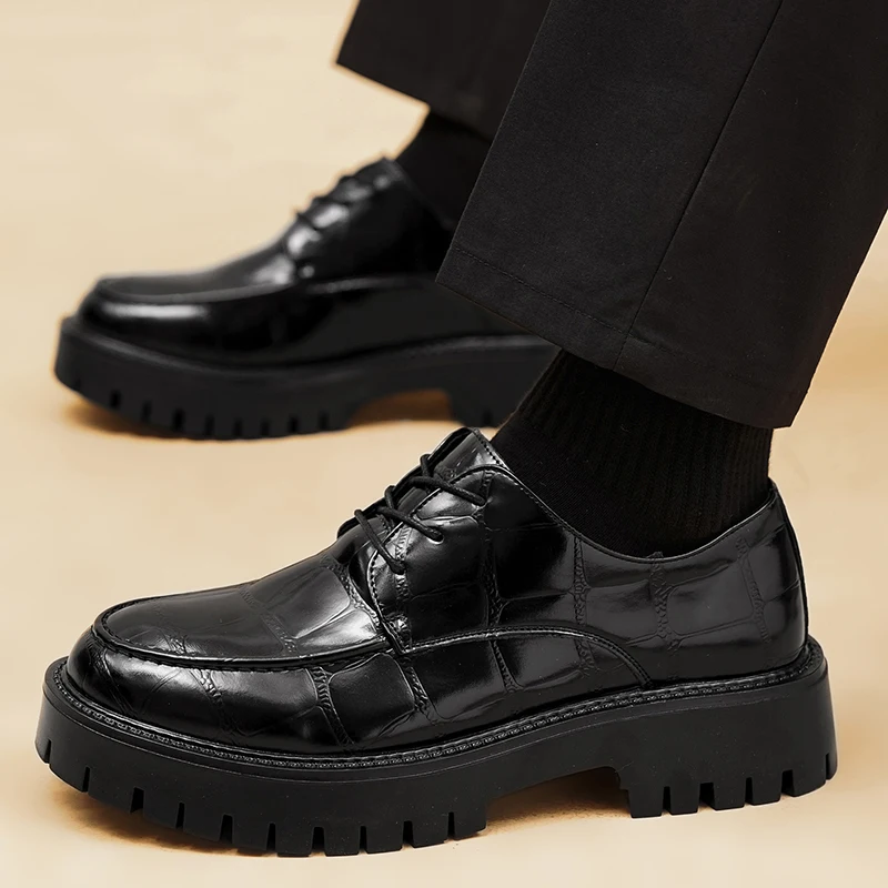 

Men's Casual Business Leather Shoes Platform Comfortable British Style Luxury Dress Driving Shoes Slip-On Loafers for Men Black